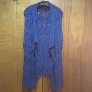 Color Works Cardigan‎ Womens XL Blue Crochet Sleeveless Bohemian Cottagecore